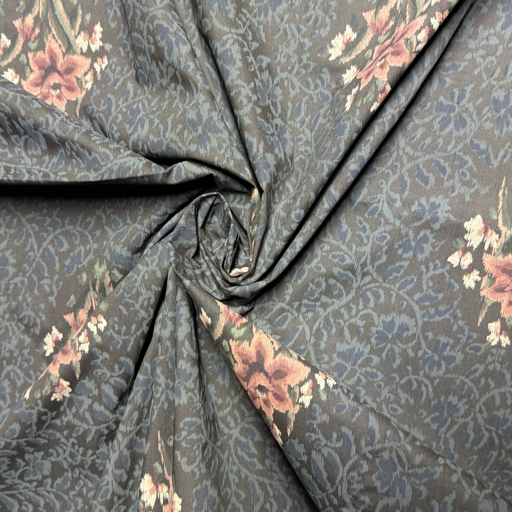 Fabric By the Yard Black with Blue Accents And Floral Pattern